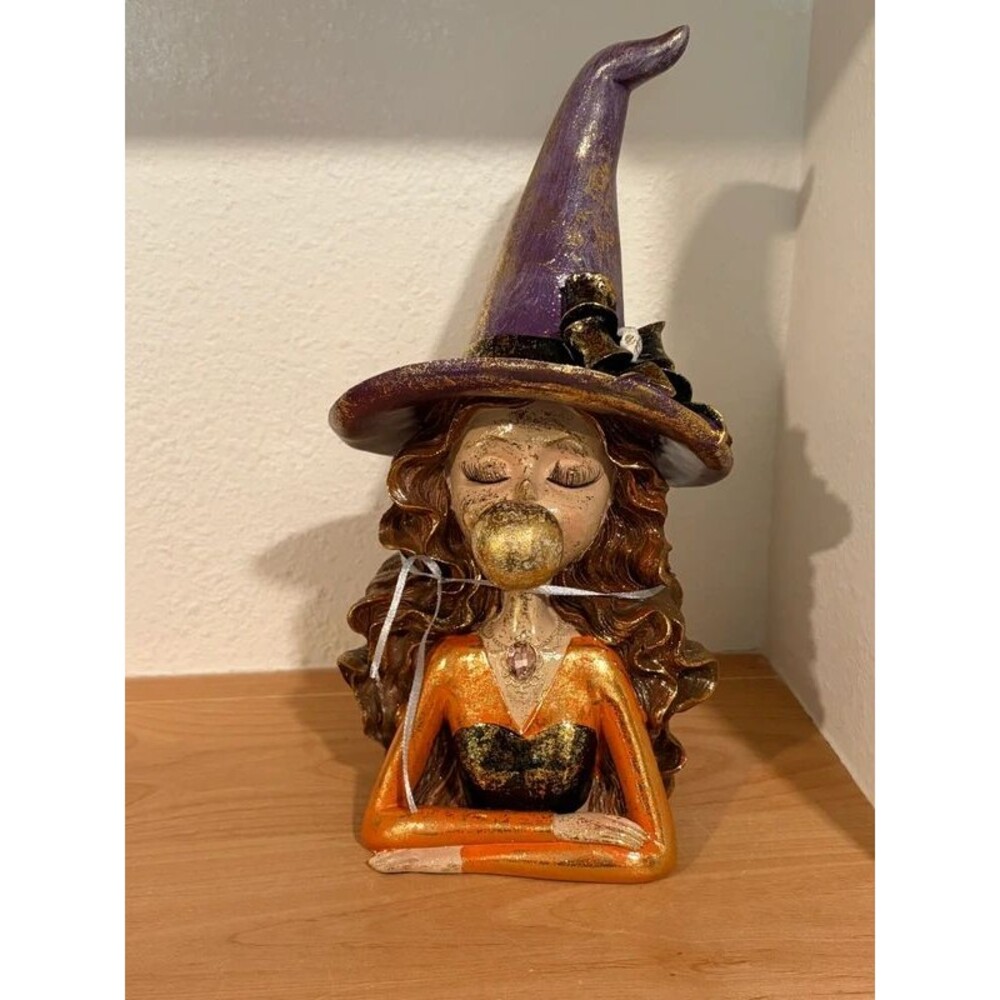 Bella Lu Halloween Witch Figurine Purple & Orange Gold Glitter Decor NWT